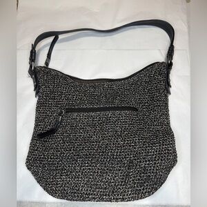 The Sak Sequoia Black Crochet Purse Handbag Leather Shoulder Strap boho